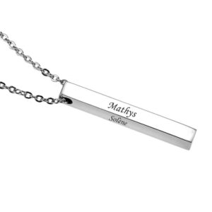 Collier barre acier prénom gravure personnalisée sur 4 faces