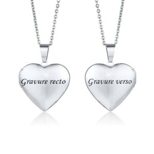 Collier coeur médaillon photo acier gravure personnalisée recto verso