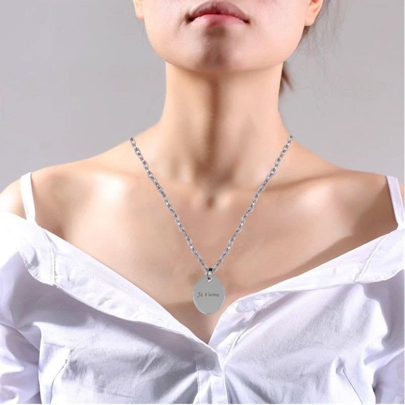 Collier Médaille Ovale gravé — Pendentif personnalisé acier 3 Collier médaille polie ovale acier inoxydable gravure personnalisée