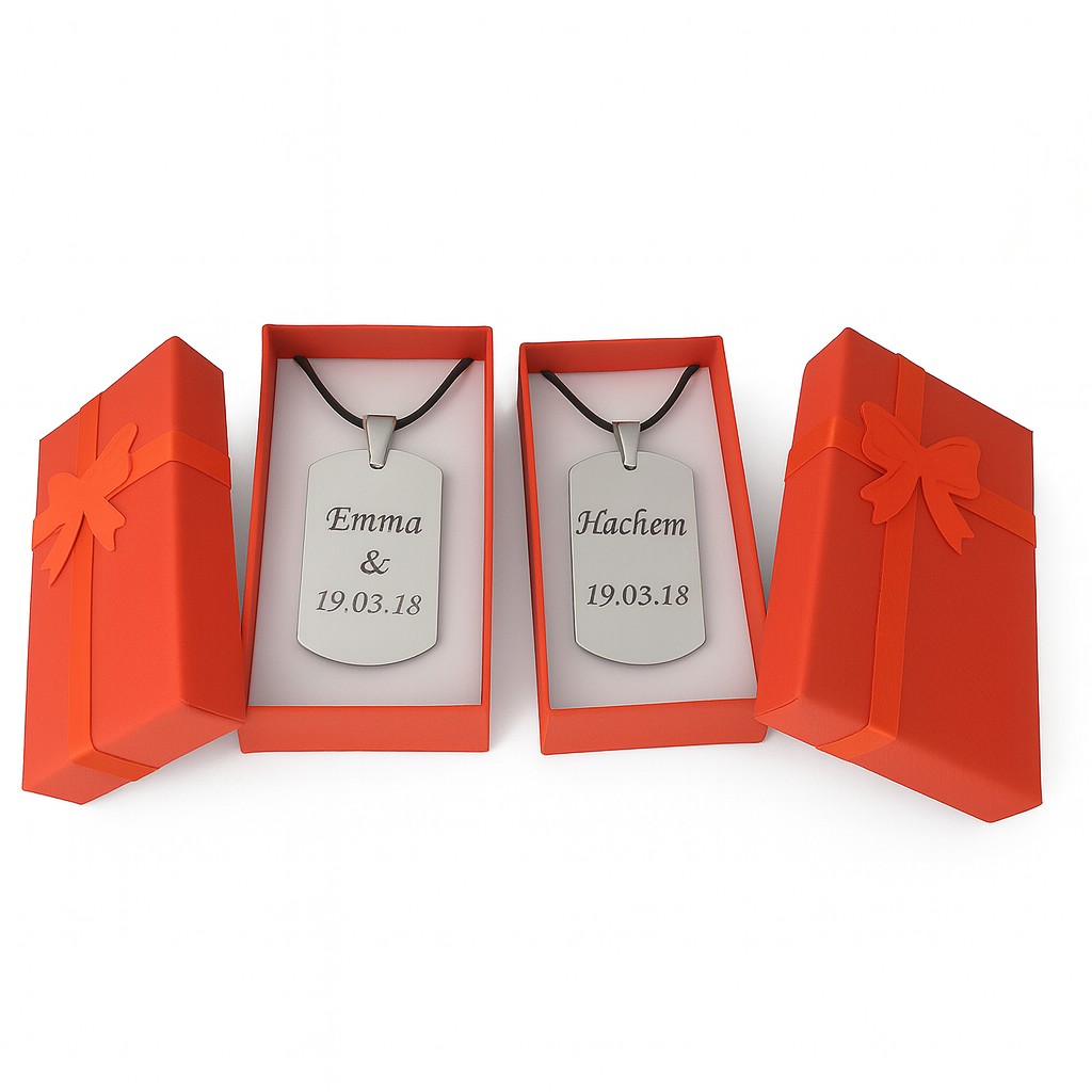 Collier Plaque Militaire Cordon Noir Personnalisé Gravé – Cadeau Homme Femme 3 Collier plaque militaire acier inoxydable poli gravure personnalisée