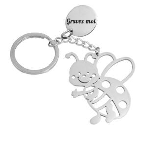 Porte-clés Abeille gravé — Ajouré Souriant Cadeau Nature Personnalisé Acier Inox