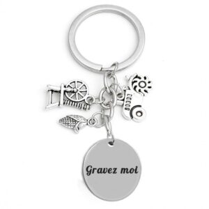 Porte-clés Agriculteur gravé — Tracteur Charrue Maïs Cadeau Agriculture Personnalisé