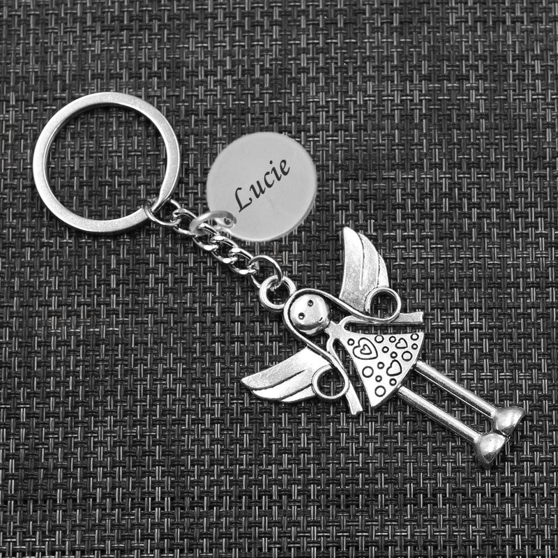 Porte-clés Ange Fille gravé — Figurine & Médaille personnalisée 2 Porte-clés Ange Fille gravé — ailes