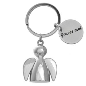 Porte-clés Ange gravé — ailes acier