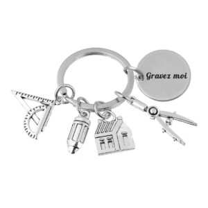 Porte-clés Architecte gravé — équerre rapporteur