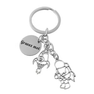 Porte-clés Astronaute gravé — fusée origami