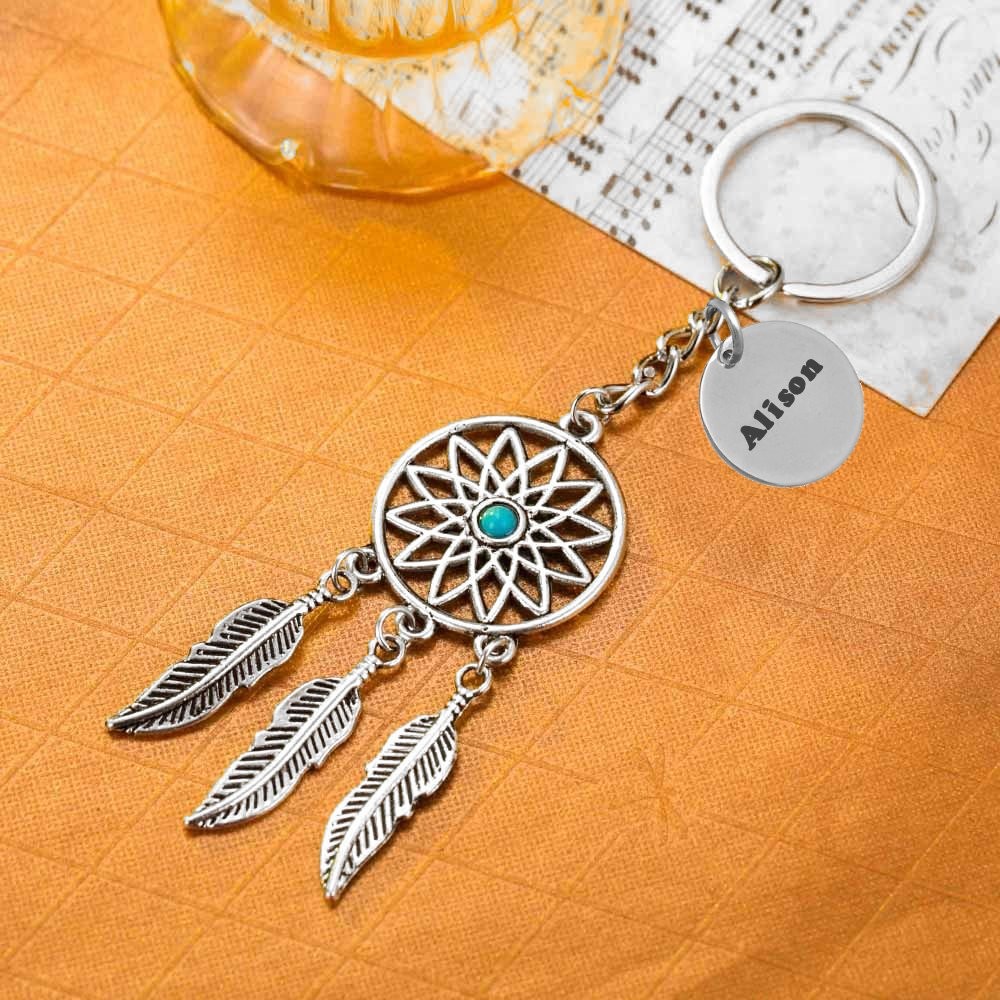 Porte-clés Attrape-Rêves Personnalisé Gravé – Cadeau Bohème, Spirituel ou Bonne Étoile 2 Porte-clés Attrape-Rêves gravé