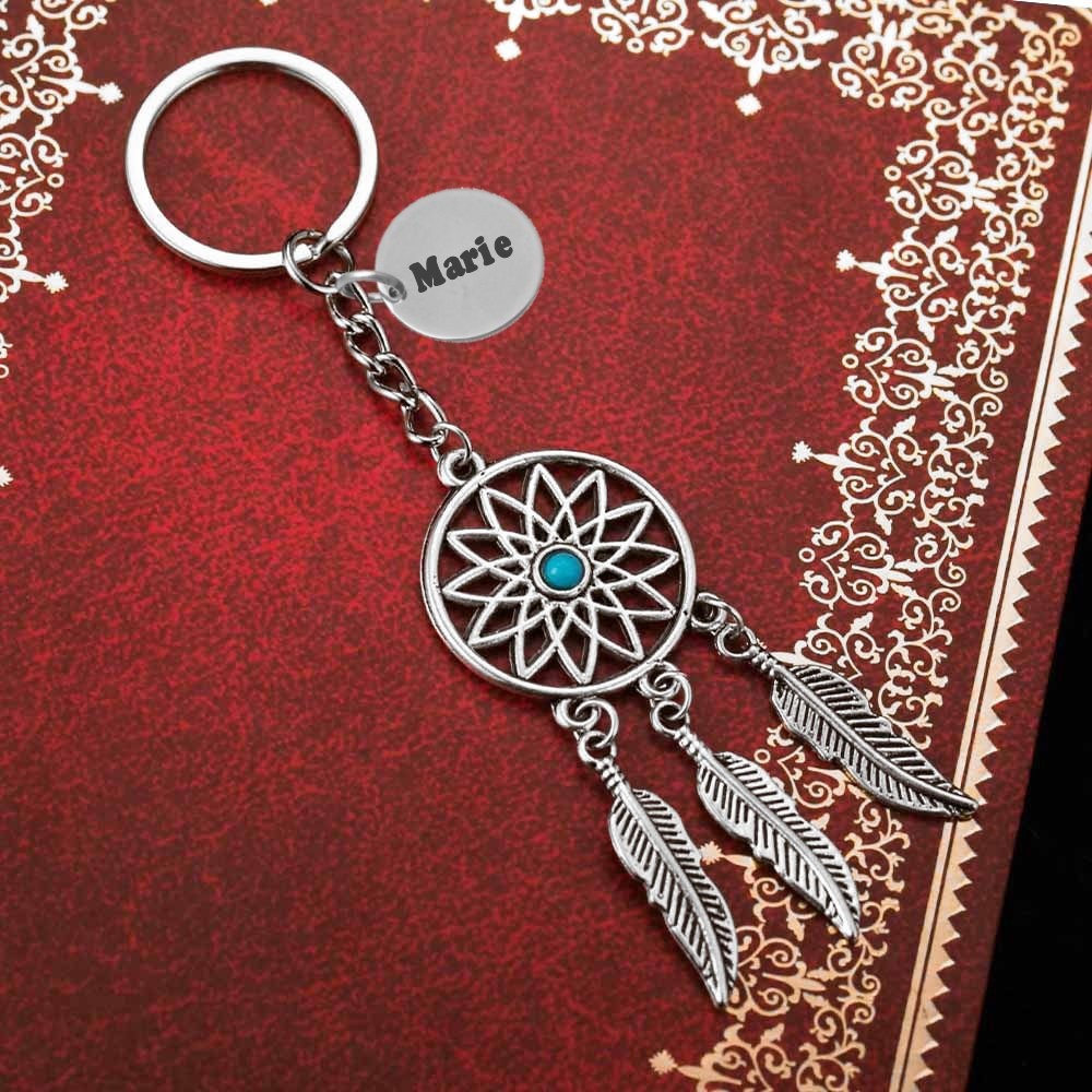 Porte-clés Attrape-Rêves Personnalisé Gravé – Cadeau Bohème, Spirituel ou Bonne Étoile 3 Porte-clés Attrape-Rêves gravé