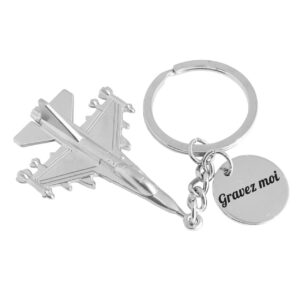 Porte-clés Avion de Chasse gravé — Cadeau Aviation Militaire Personnalisé Métal