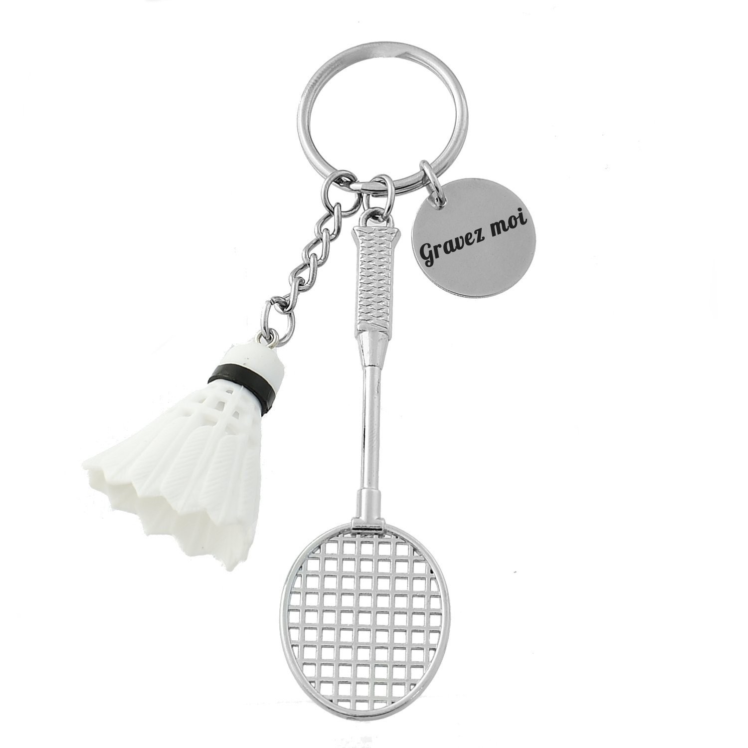 porte-clés badminton gravé cadeau homme personnalisé