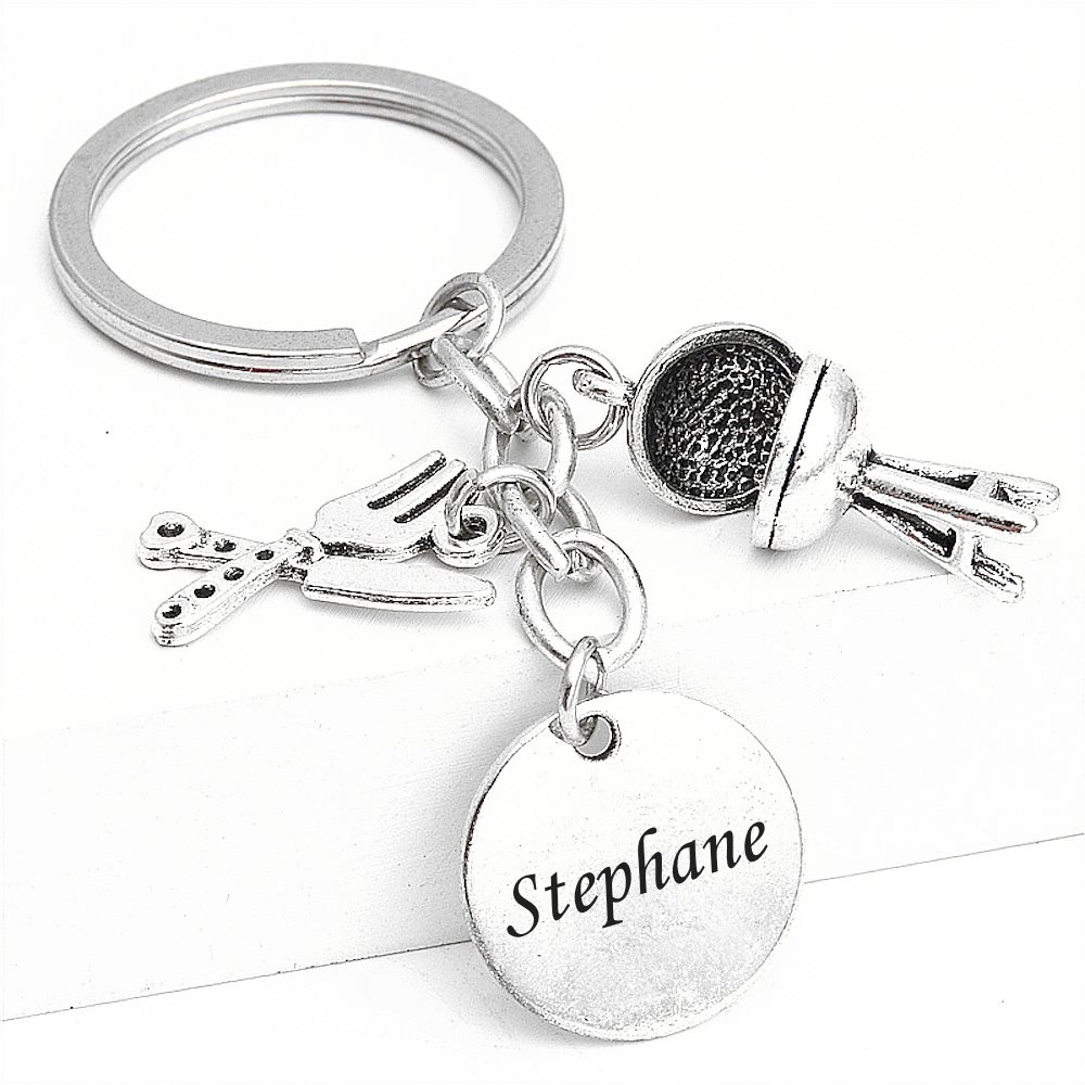 Porte-clés Barbecue gravé — Couteau Fourchette Cadeau Grill Personnalisé Métal Argenté 2 Porte-clés Barbecue gravé — couteau fourchette