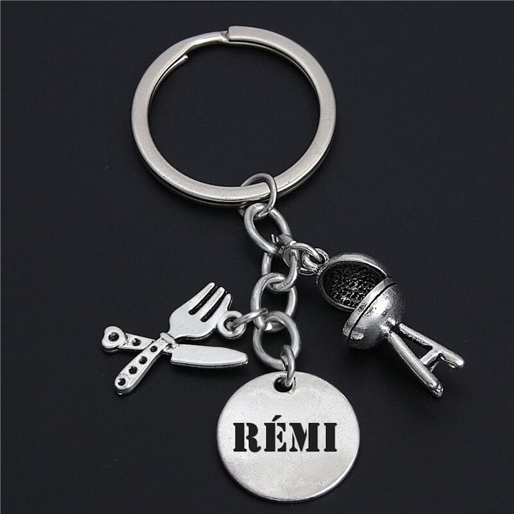 Porte-clés Barbecue gravé — Couteau Fourchette Cadeau Grill Personnalisé Métal Argenté 3 Porte-clés Barbecue gravé — couteau fourchette