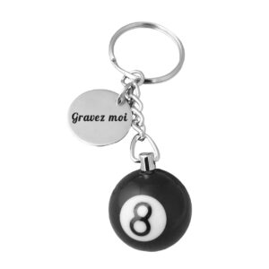 Porte-clés Billard gravé — boule 8 noire