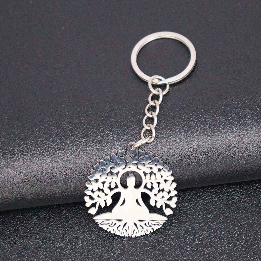 Porte-clés Bouddha Arbre de Vie gravé — Cadeau Méditation Personnalisé en Acier 3 Porte-clés Bouddha Arbre de Vie gravé — acier