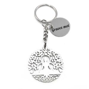 Porte-clés Bouddha Arbre de Vie gravé — acier