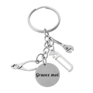 Porte-clés Bricoleur gravé — outils pince scie