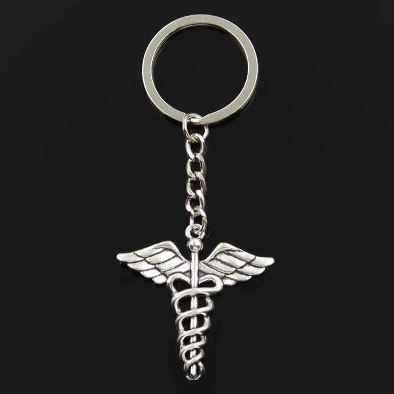 Porte-clés Caducée Médical gravé — Cadeau Médecin Infirmier Personnalisé Métal Argenté 3 Porte-clés Caducée Médical gravé