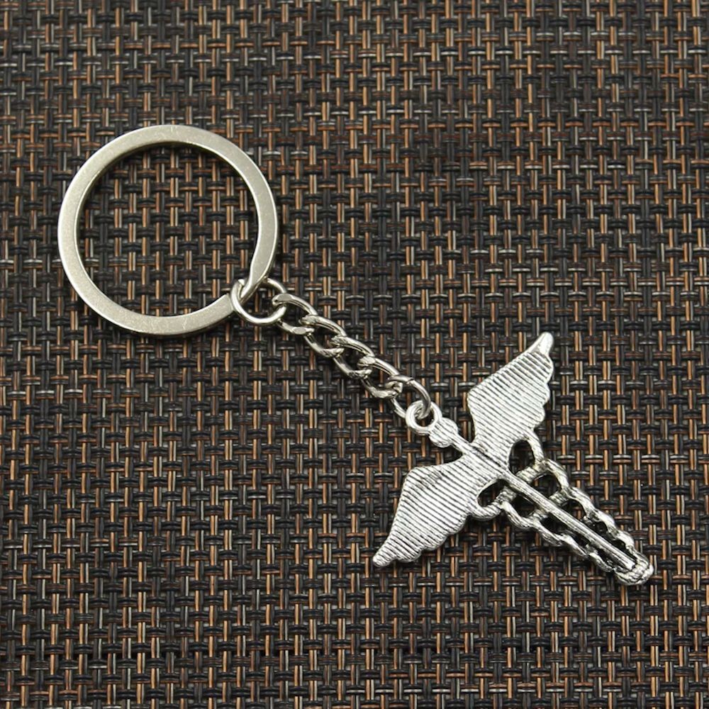 Porte-clés Caducée Médical gravé — Cadeau Médecin Infirmier Personnalisé Métal Argenté 4 Porte-clés Caducée Médical gravé