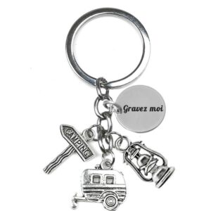 Porte-clés Camping gravé — caravane lanterne