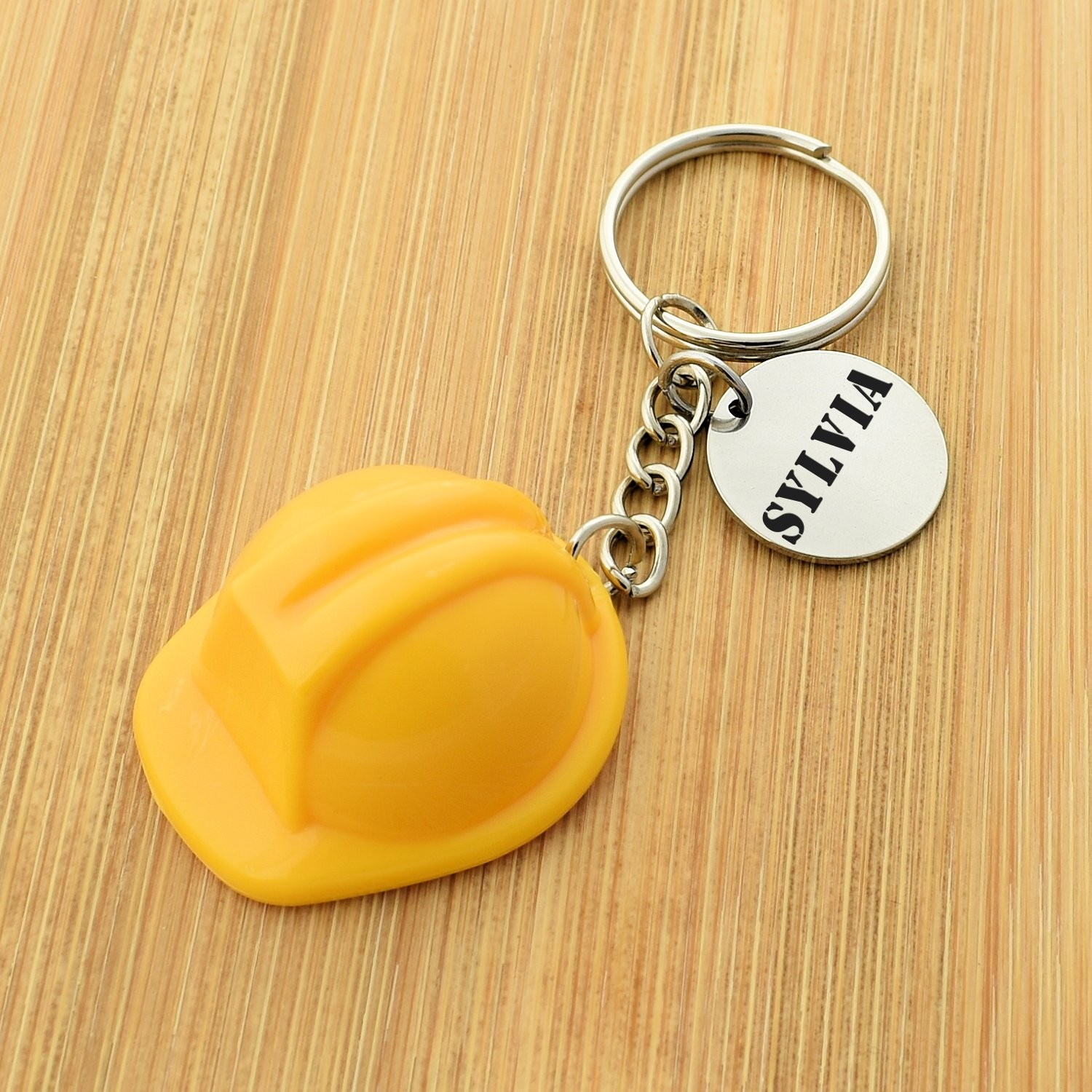 Porte-clés Casque Chantier gravé — Cadeau BTP Ouvrier Personnalisé Jaune 2 Porte-clés Casque de Chantier gravé