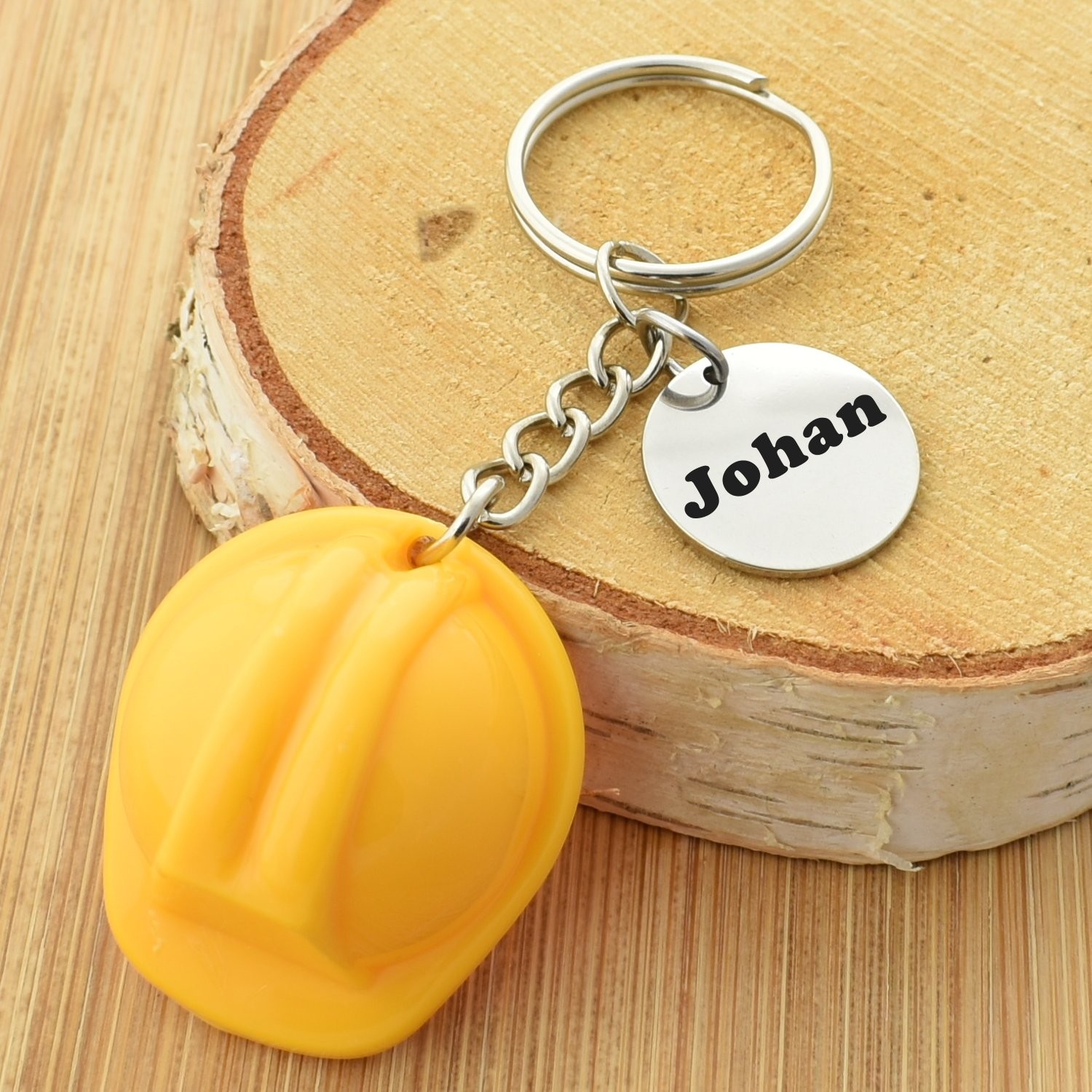 Porte-clés Casque Chantier gravé — Cadeau BTP Ouvrier Personnalisé Jaune 3 Porte-clés Casque de Chantier gravé