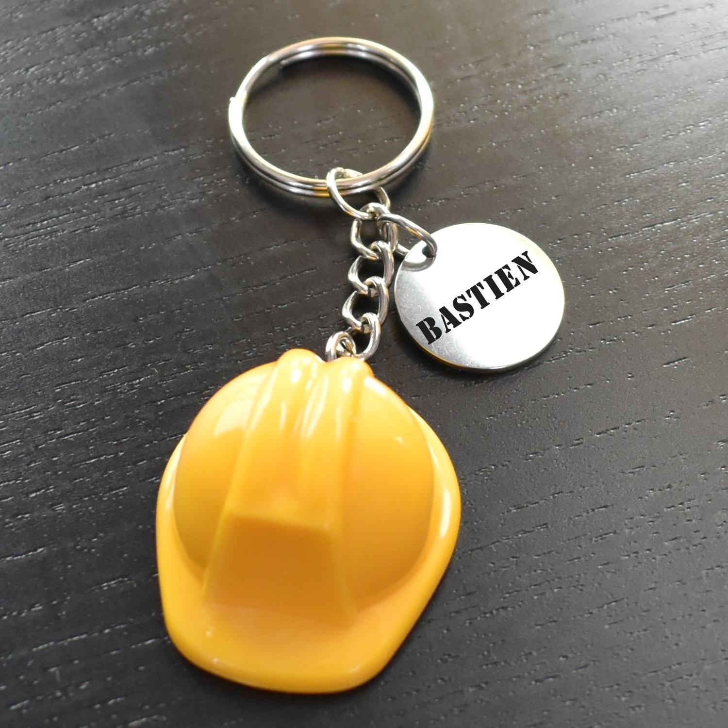 Porte-clés Casque Chantier gravé — Cadeau BTP Ouvrier Personnalisé Jaune 4 Porte-clés Casque de Chantier gravé
