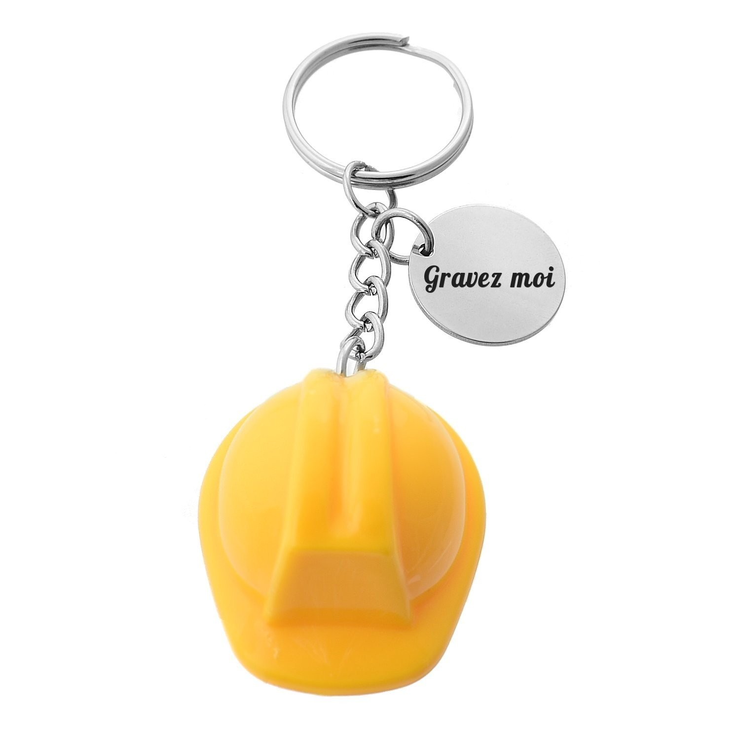 Porte-clés Casque Chantier gravé — Cadeau BTP Ouvrier Personnalisé Jaune 1 Porte-clés Casque de Chantier gravé