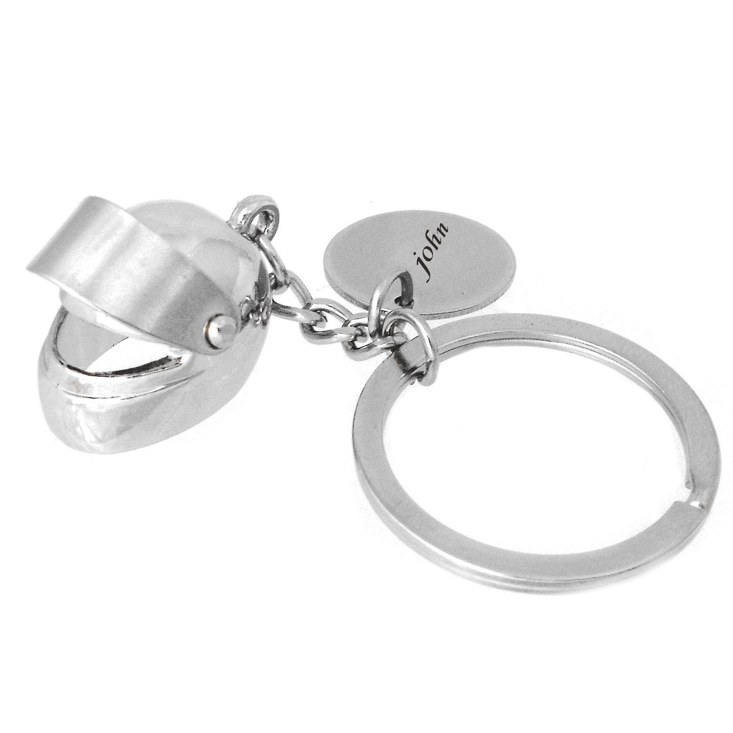 Porte-clés Casque Moto gravé — Cadeau Motard Personnalisé Métal Argenté 3D 2 Porte-clés Casque Moto gravé