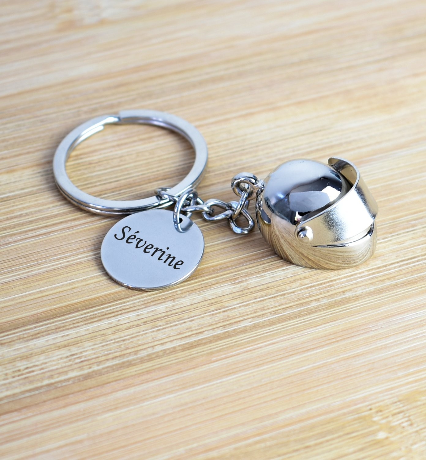 Porte-clés Casque Moto gravé — Cadeau Motard Personnalisé Métal Argenté 3D 5 Porte-clés Casque Moto gravé