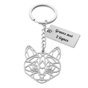 Porte-clés Chat Origami gravé — Plaque 2 Lignes Cadeau Amoureux Chats Personnalisé Acier