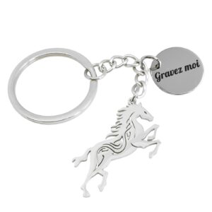 Porte-clés Cheval au Galop gravé — Cadeau Équitation Personnalisé en Acier