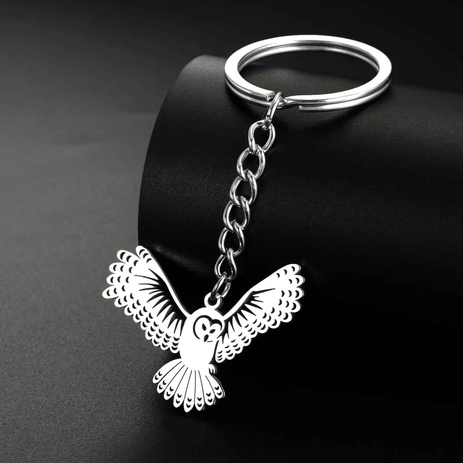 Porte-clés Chouette Ailes Déployées gravé — Cadeau Nature Personnalisé en Acier 2 Porte-clés Chouette gravé — ailes déployées acier