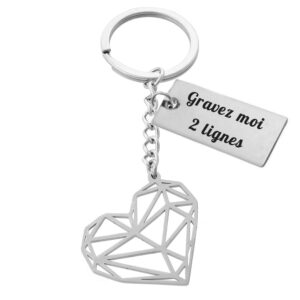 Porte-clés Cœur Origami gravé — plaque acier