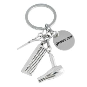 Porte-clés Coiffeur gravé — peigne sèche-cheveux