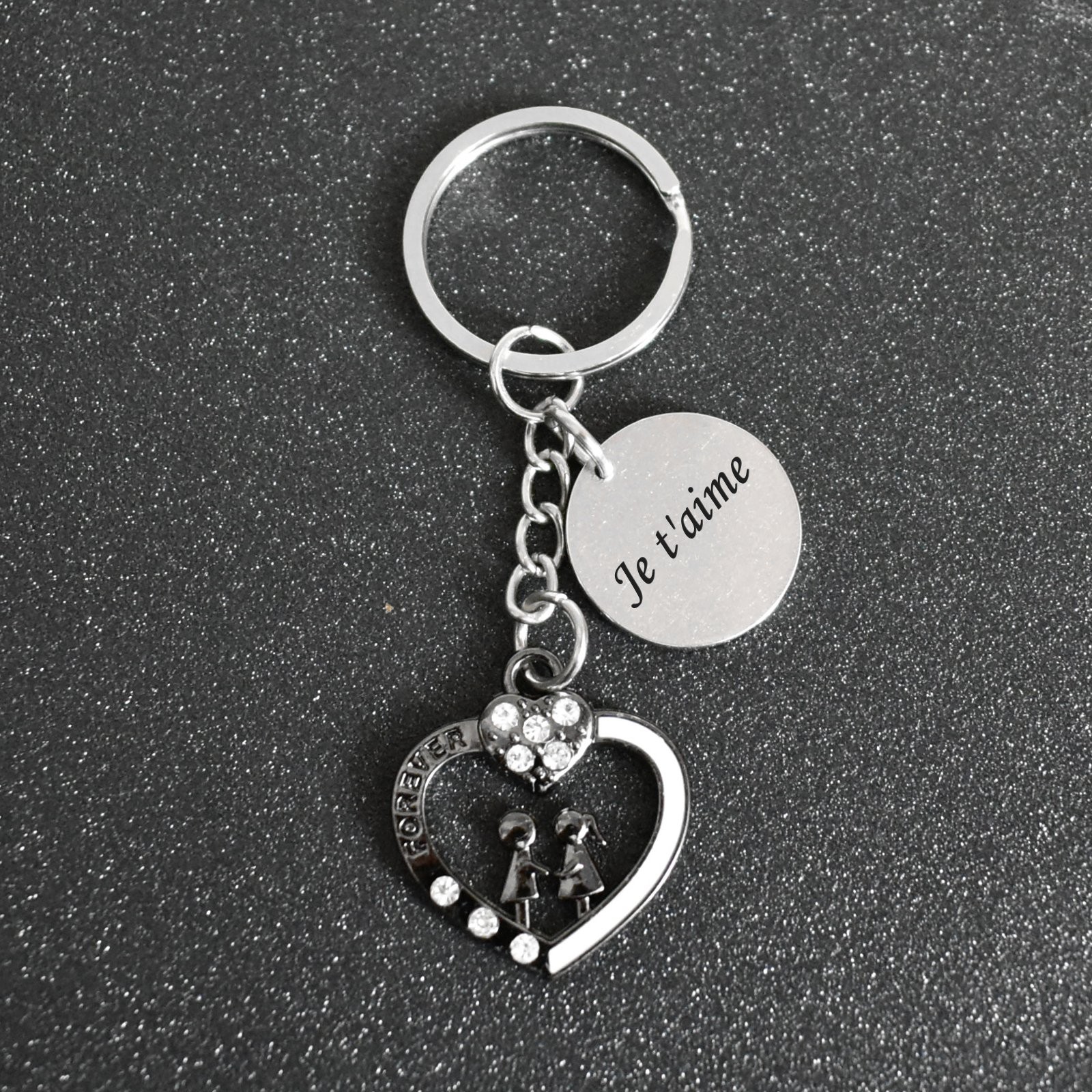 Porte-clés Couple Personnalisé Gravé – Cadeau Amour, Saint-Valentin ou Anniversaire de Couple 3 Porte-clés Couple gravé — cœur strass