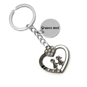 Porte-clés Couple gravé — cœur strass