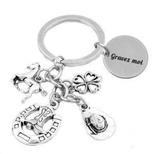 Porte-clés Cowboy gravé — cheval chapeau