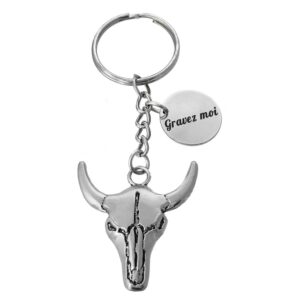 Porte-clés Crâne de Buffle gravé