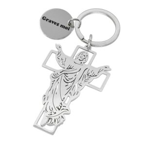 Porte-clés Croix Jésus gravé — protection acier