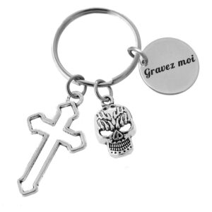 Porte-clés Croix Tête de Mort gravé