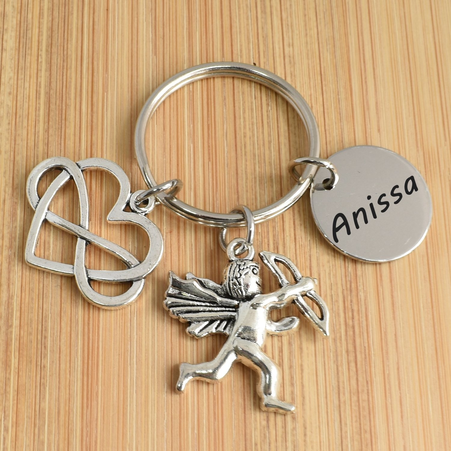 Porte-clés Cupidon gravé — Amour Infini Cœur Personnalisé Cadeau Couple 2 Porte-clés Cupidon gravé — ange flèche amour