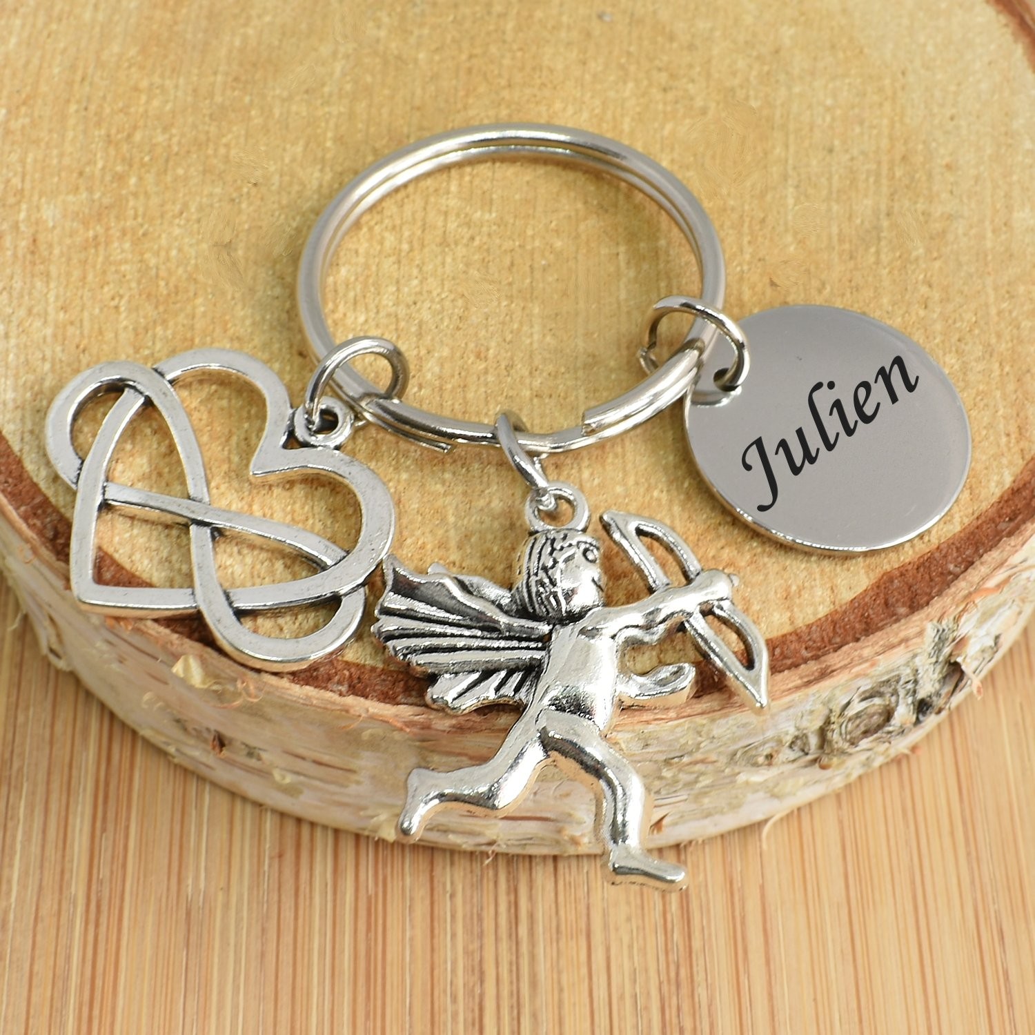 Porte-clés Cupidon gravé — Amour Infini Cœur Personnalisé Cadeau Couple 3 Porte-clés Cupidon gravé — ange flèche amour