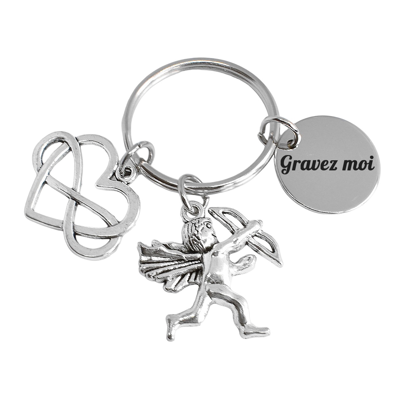 Porte-clés Cupidon gravé — Amour Infini Cœur Personnalisé Cadeau Couple 1 Porte-clés Cupidon gravé — ange flèche amour