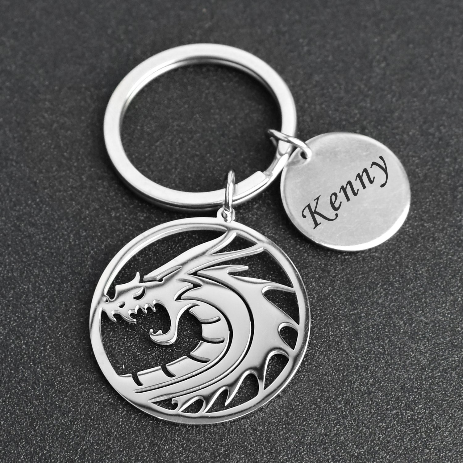 Porte-clés Dragon gravé — Médaillon Ajouré Cadeau Fantasy Personnalisé Acier Inox 4 Porte-clés Dragon gravé — acier inox