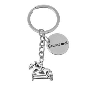Porte-clés Équitation gravé — Cavalier Saut d&rsquo;Obstacles Cadeau Cheval Personnalisé