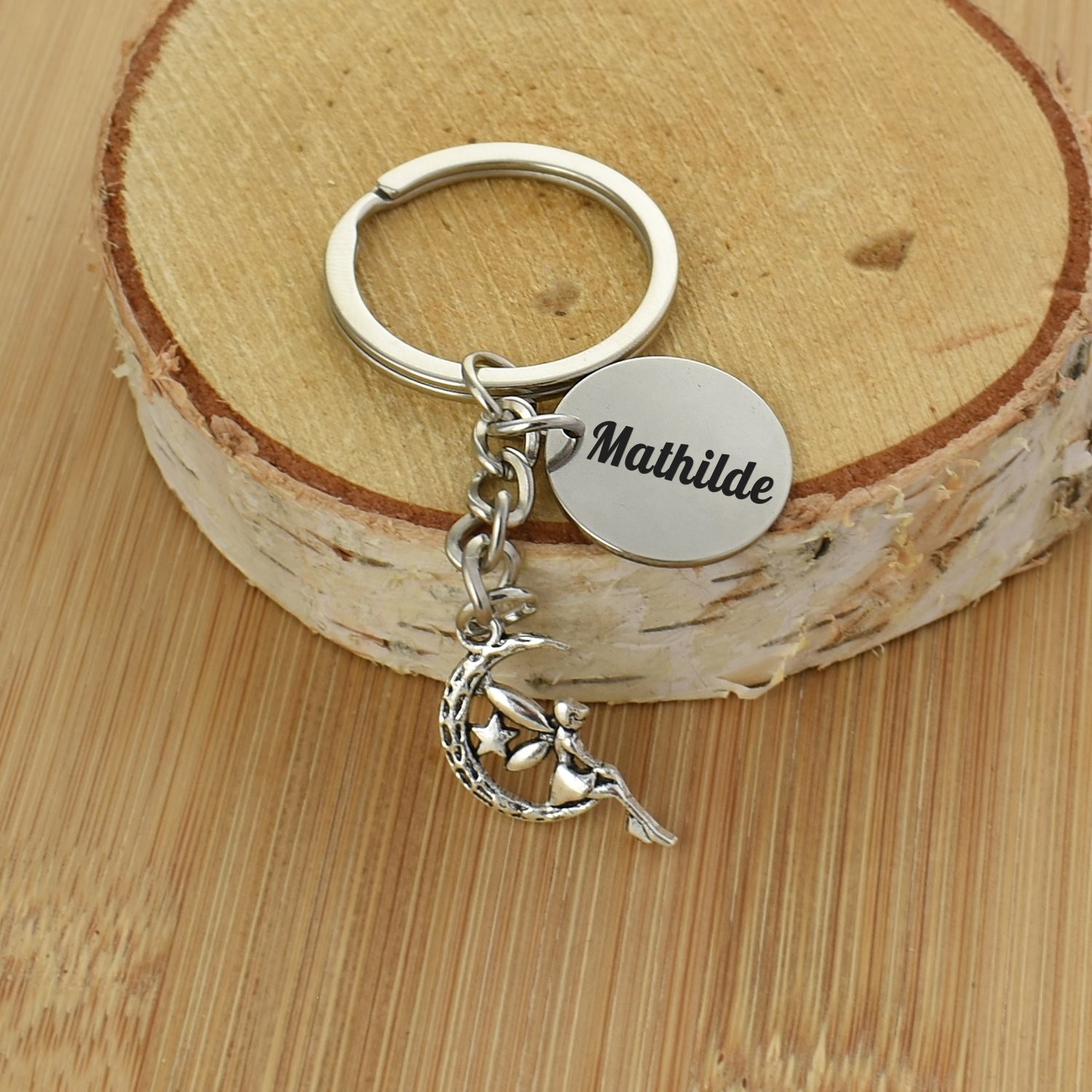 Porte-clés Fée Lune gravé — Clair de Lune Étoile Cadeau Féerique Personnalisé Métal Argenté 3 Porte-clés Fée gravé — clair de lune