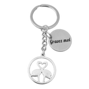 Porte-clés Flamants Roses gravé — couple cœur