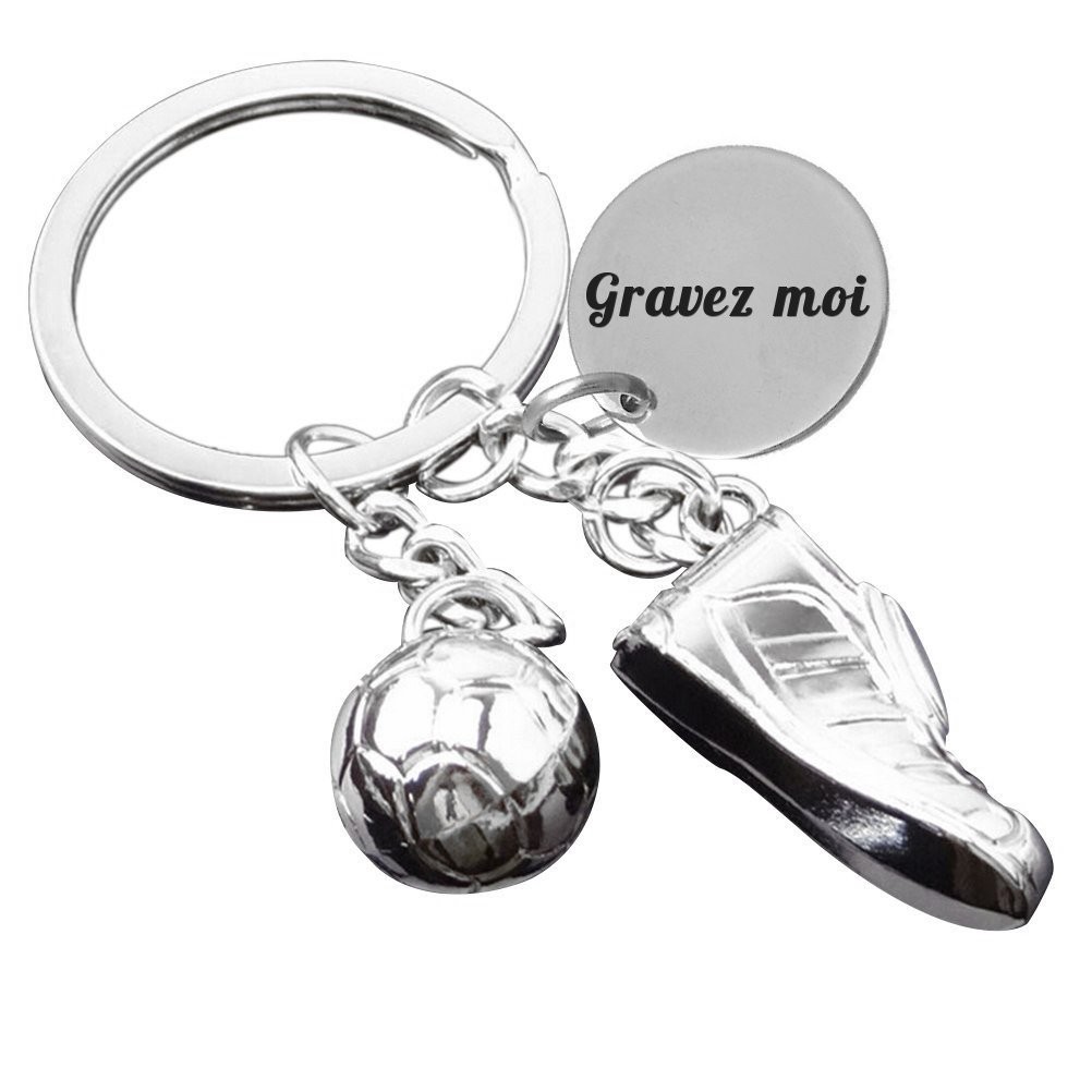 Porte-clés Football Personnalisé Gravé – Cadeau Footballeur, Fan de Foot ou Entraîneur 1 Porte-clés Football gravé — ballon et chaussure