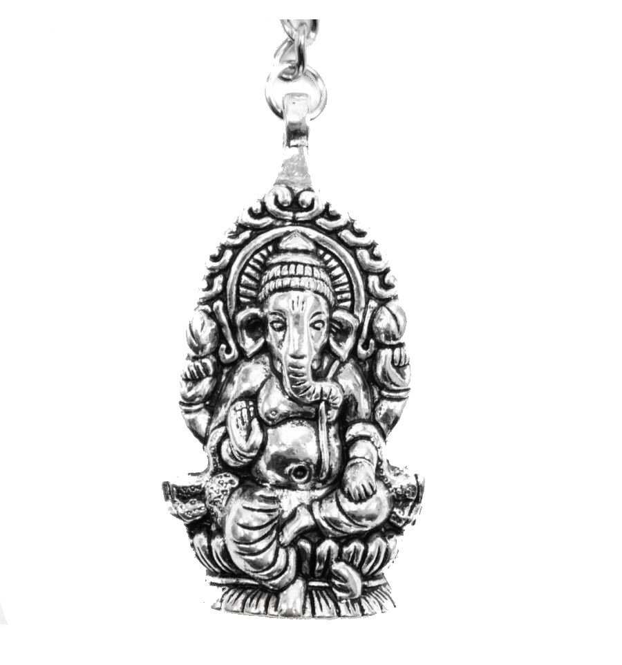 Porte-clés Ganesh gravé — Cadeau Spirituel Hindou Dieu Personnalisé Métal Argenté 2 Porte-clés Ganesh gravé