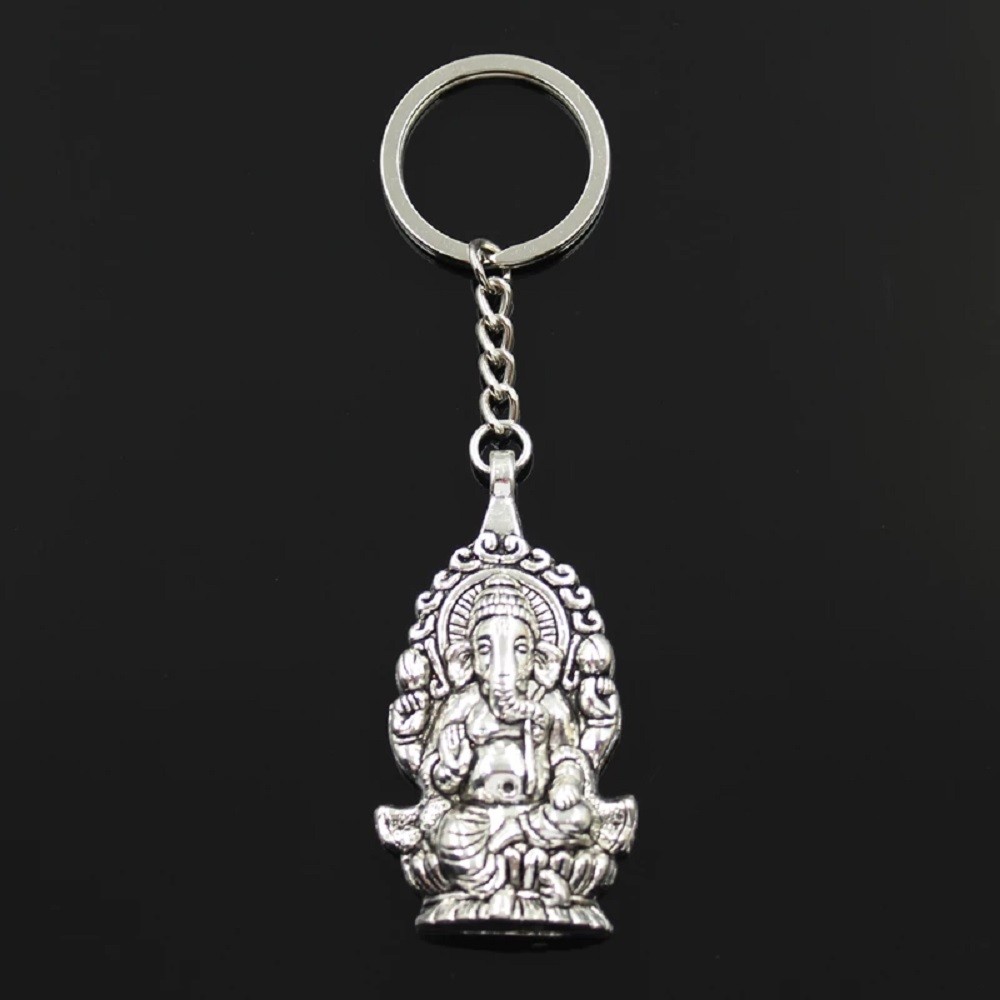 Porte-clés Ganesh gravé — Cadeau Spirituel Hindou Dieu Personnalisé Métal Argenté 4 Porte-clés Ganesh gravé